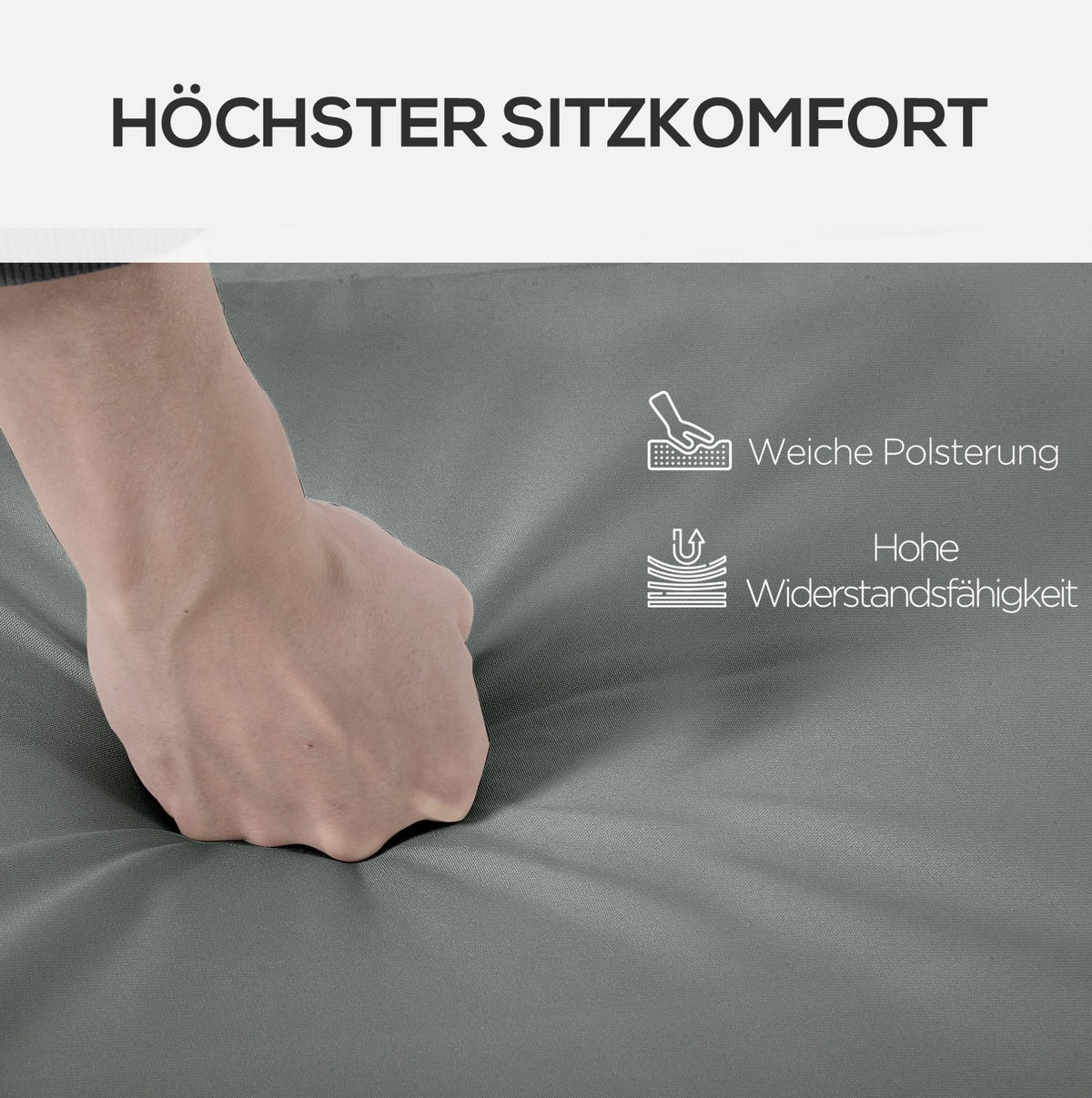 LIEGENAUFLAGE aus Polyester 196x55x8 cm in Dunkelgrau mit Befestigungsbändern - Dunkelgrau, Textil (55/8/196cm) - Modfu