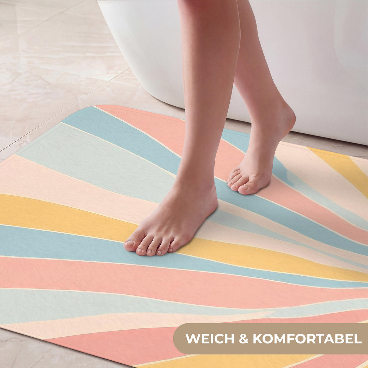 BADEMATTE Illustration - Sonne - Pastellfarben 60x90 cm - Pastellblau, Kunststoff/Textil (60/90cm)