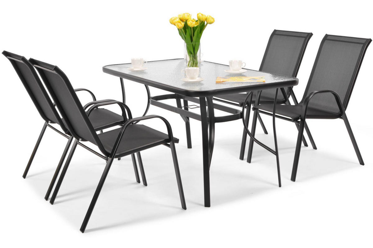 GARTENTISCH Porto, mit Schwarz Beine - Schwarz, Glas/Holzwerkstoff (90/150/72cm) - Bettso