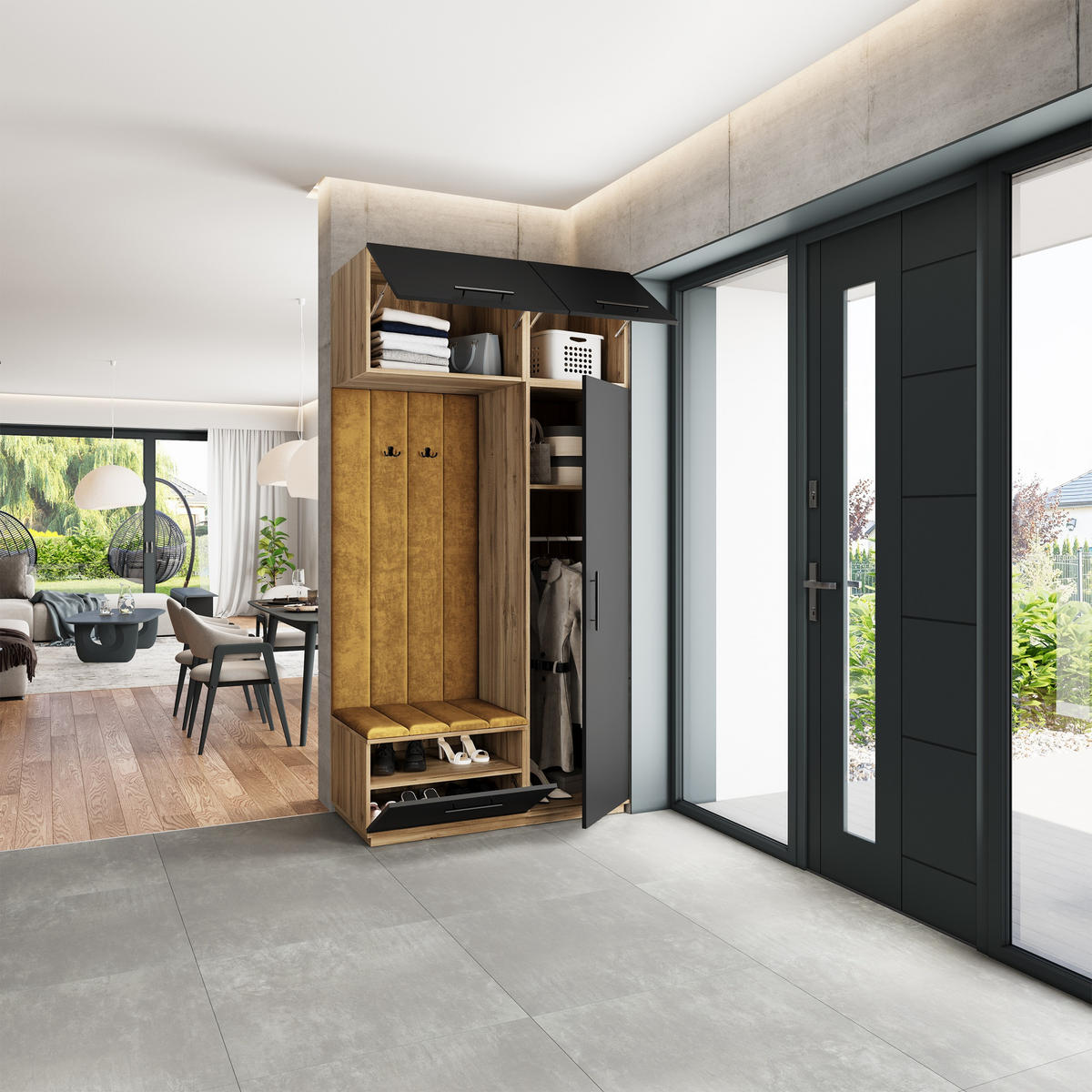 GARDEROBENSCHRANK REMA 120/240/60 cm Modern Garderobe-Set Eiche Wotan - Gelb/Eiche Wotan, Holzwerkstoff (120/240/60cm) - MASSENO