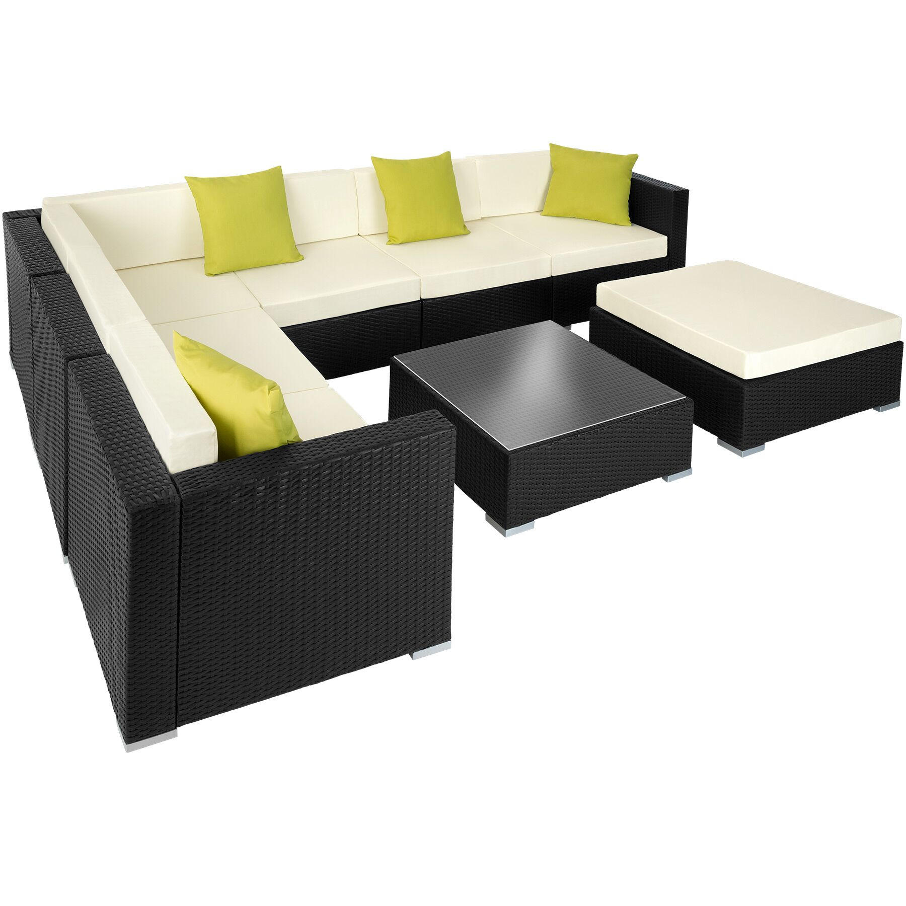RATTANLOUNGE Marbella,mit Sicherheitsglasplatte,schwarz - Schwarz, Kunststoff - tectake