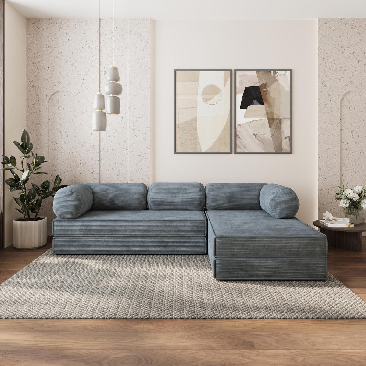 ROHOVÁ SEDAČKA ETERA modulární Boneless pohovka s funkcí spaní, šedá POSO 60 - šedá, textil (270/160cm) - MASSENO