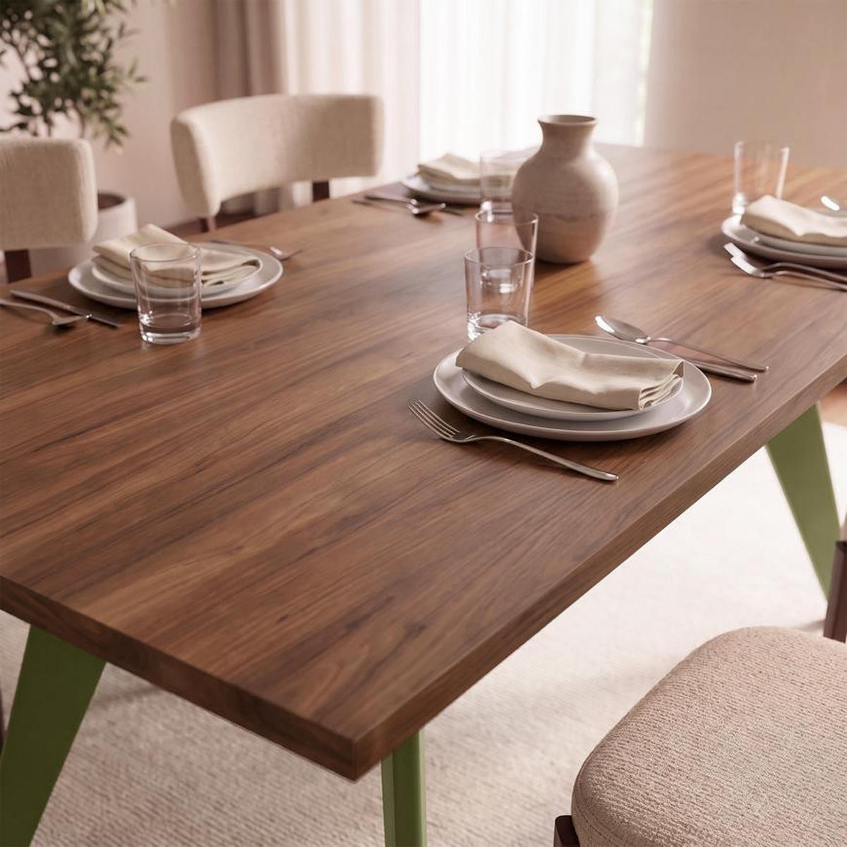 ESSTISCH ausziehbar 140/180cm Metallbeine Khaki und Tischplatte Nussbaum-Optik Meloe - Nussbaumfarben/Grün, Holzwerkstoff/Metall (90/140/76cm) - Sicaan