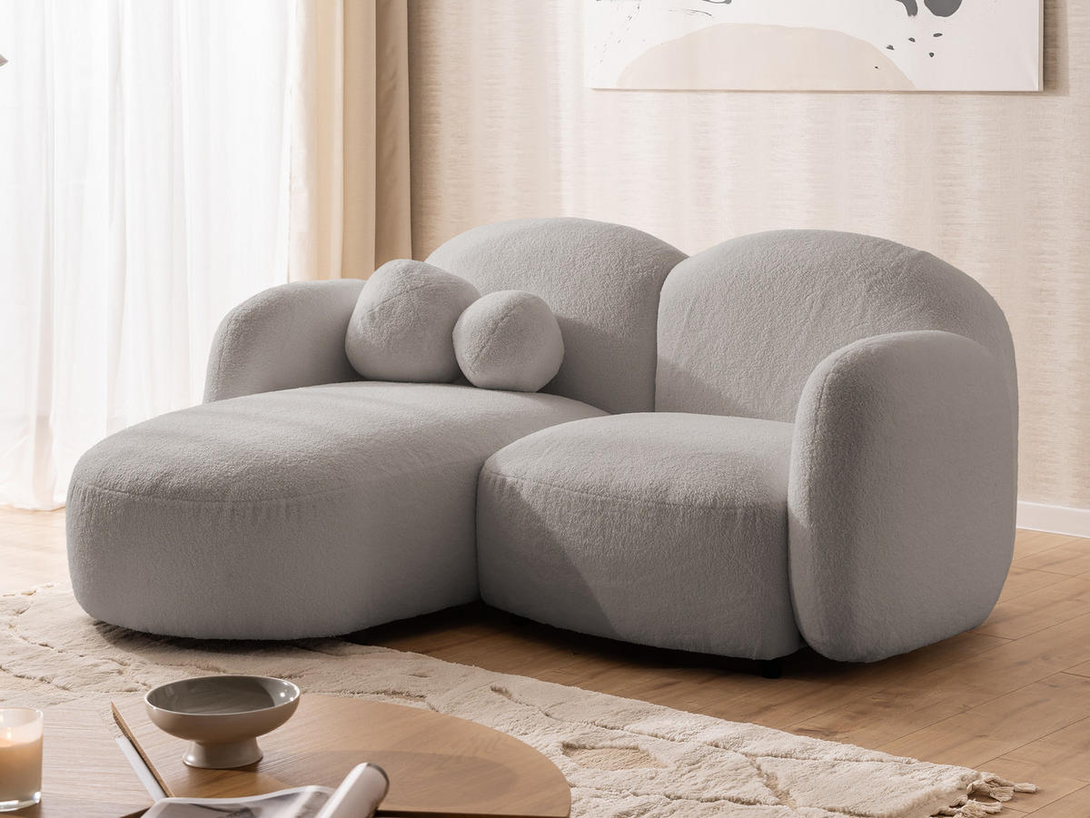 ECKSOFA Nuvola mit abgerundetem Design Hellgrau Bouclé-Stoff - Ottomane Links - Hellgrau/Schwarz, Holz/Kunststoff (190/146cm) - S-Style Möbel