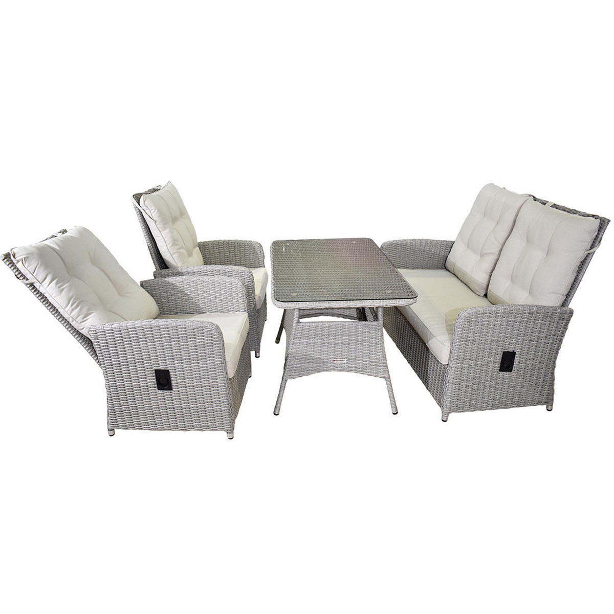 LOUNGE SET 4-tlg. Dayton, Rattan, Grau - Hellgrau/Grau, Kunststoff - dasmöbelwerk