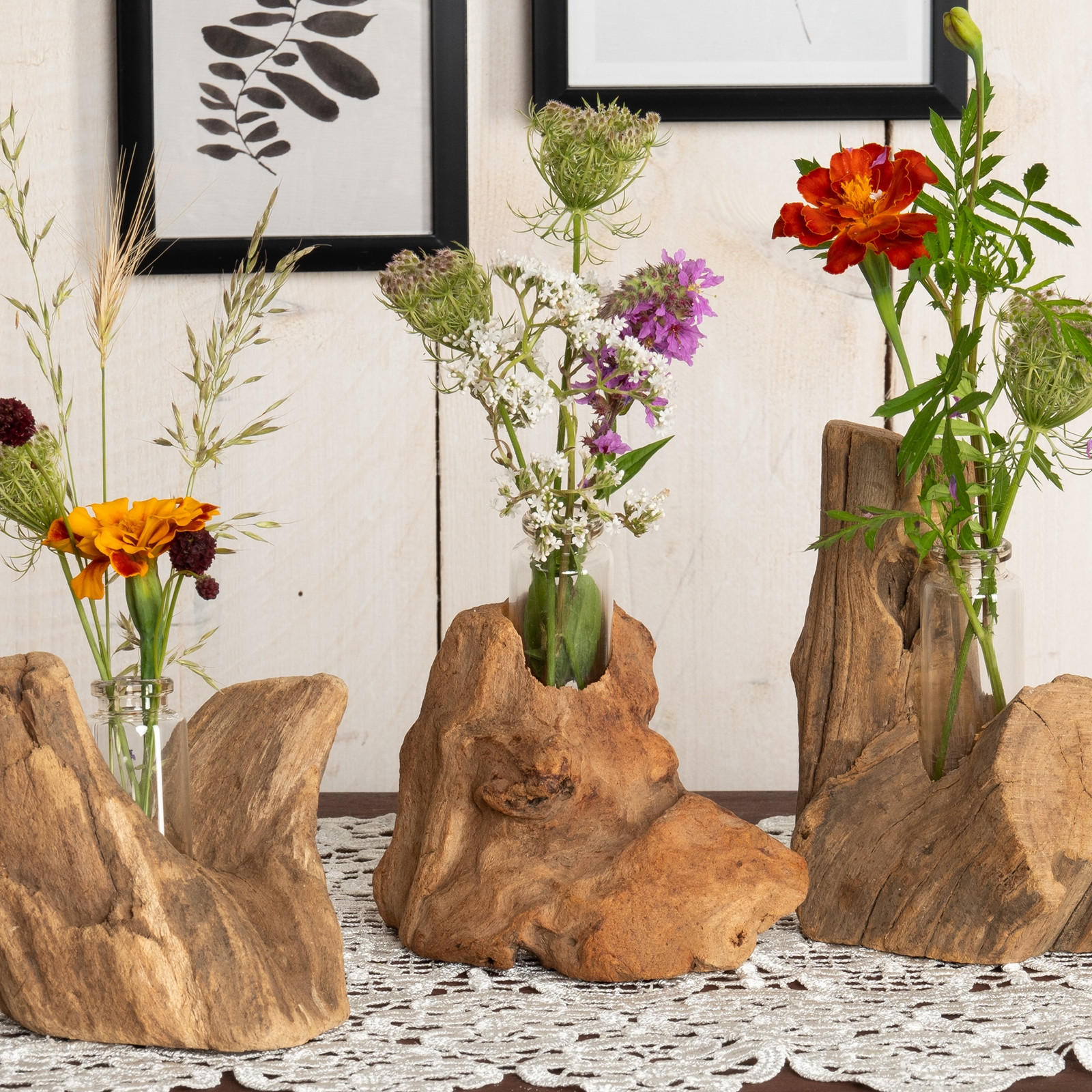 VASE Yuma 13x11 cm, Wurzelholz, mit Reagenzglas-Einsatz naturfarben - Naturfarben, Holz (13cm) - CREEDWOOD