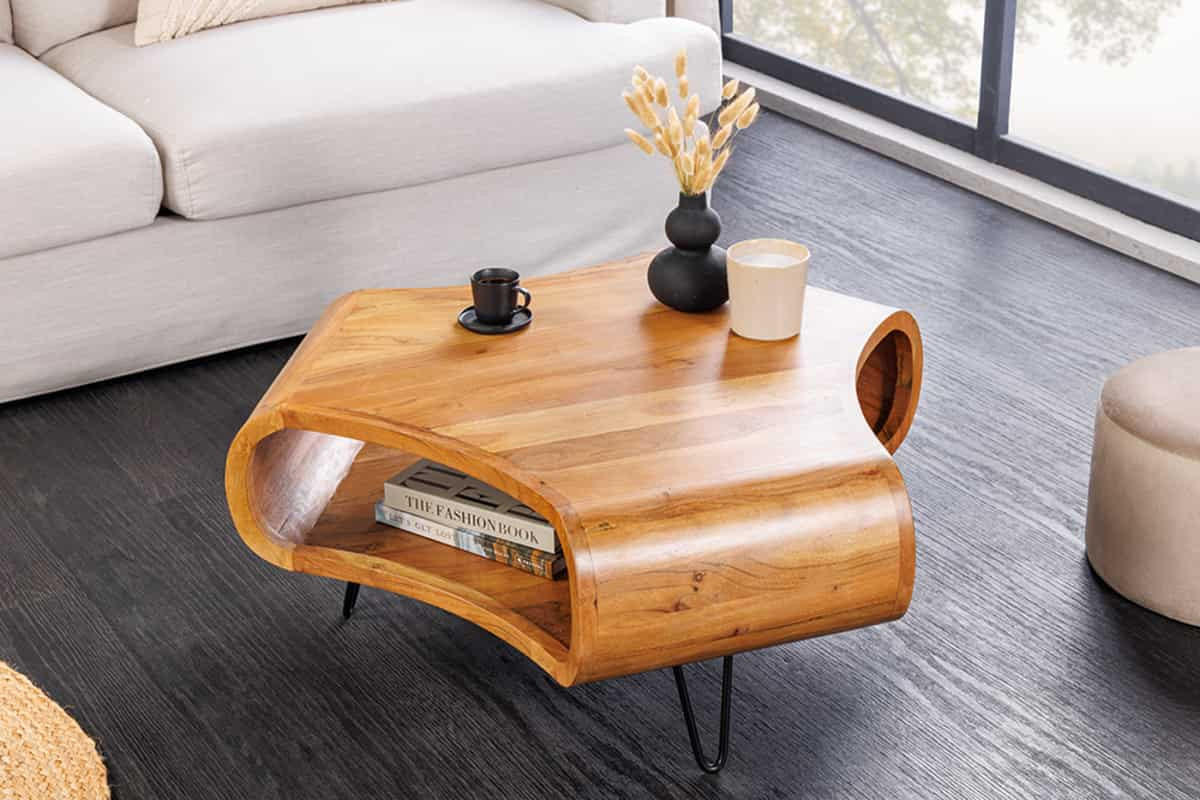 COUCHTISCH ORGANIC LIVING Akazie Braun 90cm - Schwarz/Braun, Holz/Metall (80/90/38cm) - riess-ambiente