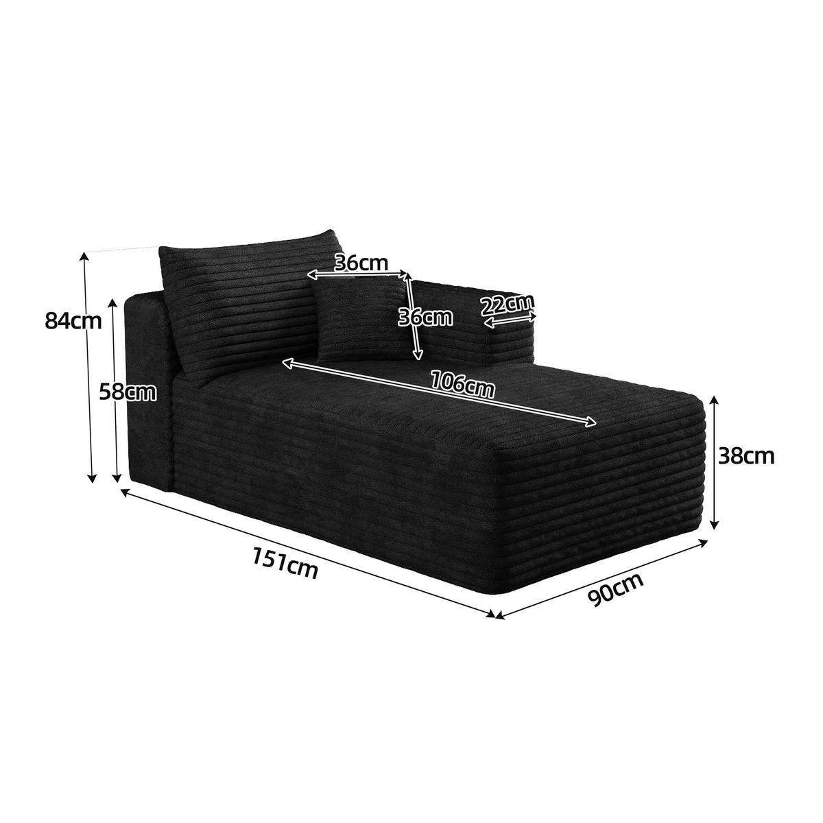 RÉCAMIERE DE-34736 linke Chaiselongue mit Corduroy Schwarz - Schwarz, Textil (90/58/151cm) - ComfortXL