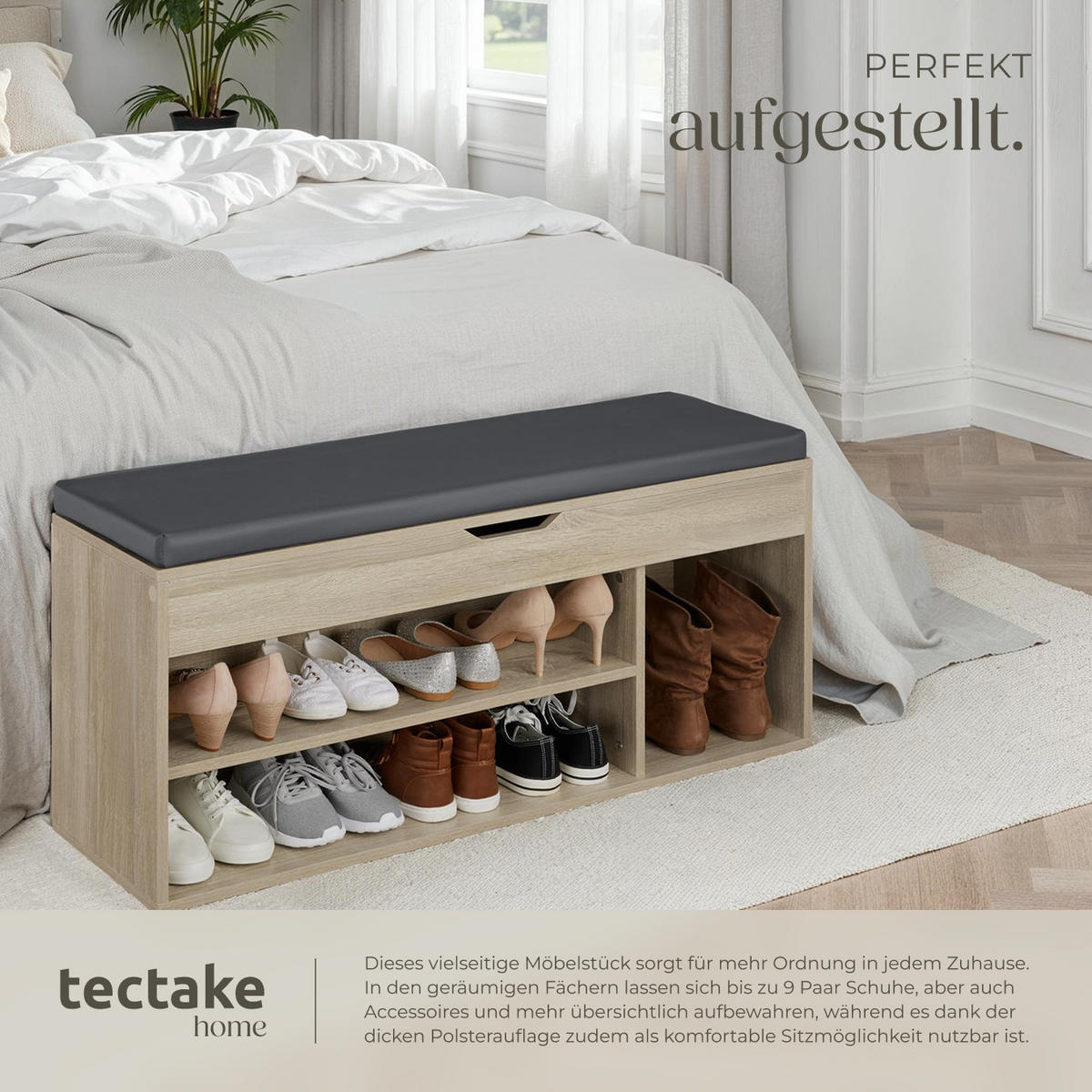 SCHUHBANK Natalya,104 x 30 x 49 cm,Holz hell, Eiche Sonoma - Eiche Artisan, Holz (30/49/104cm) - tectake