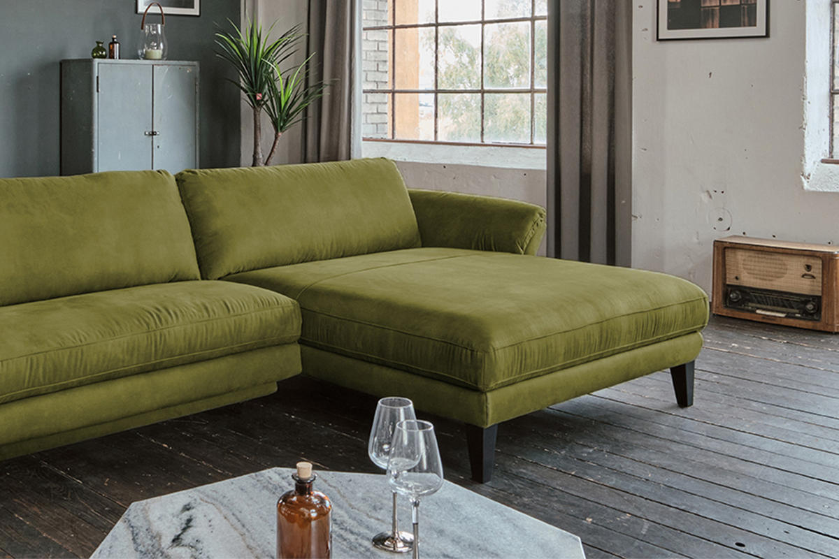 ECKSOFA MALTA Grün Webstoff - Schwarz/Grün, Buchenholz/Textil (302/175cm) - KAWOLA