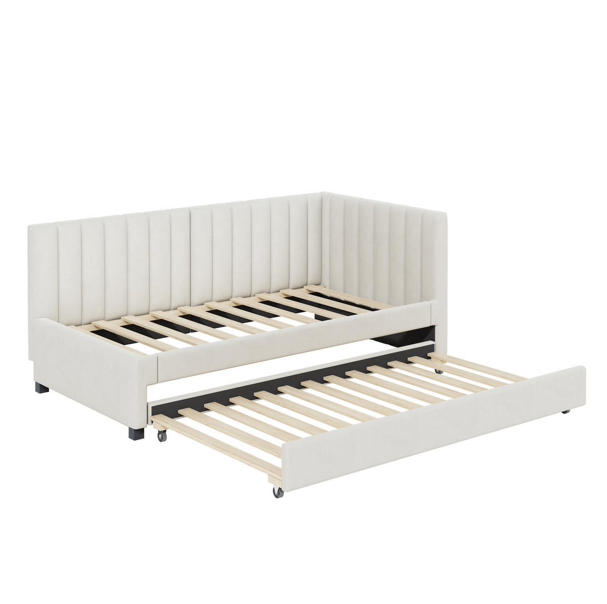 BETT Ausziehbar 90/200 cm mit Kopfteil aus Samtstoff in Beige - Beige, Leder (90/200cm) - OKWISH