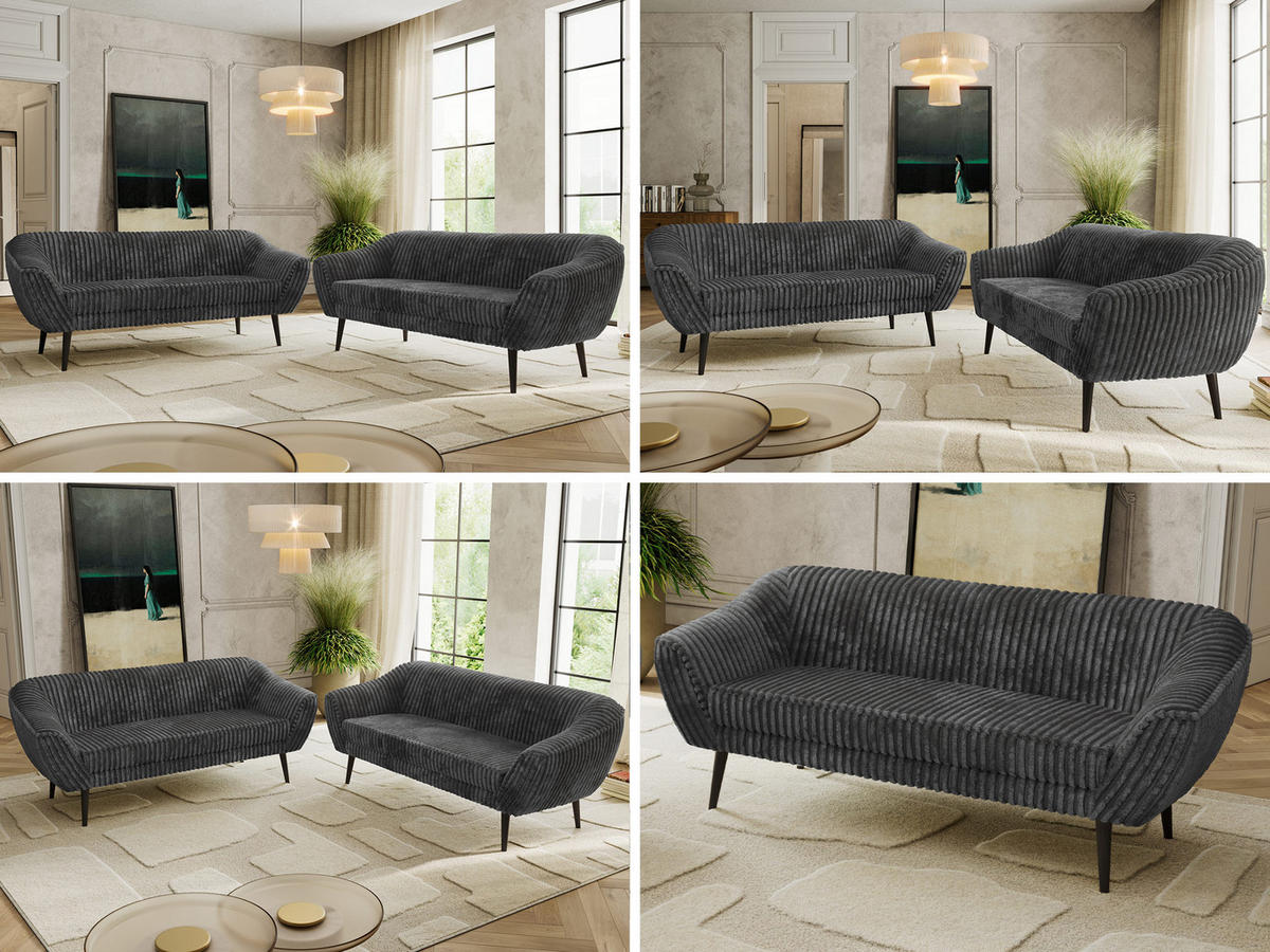SEDACIA ZOSTAVA 3+3 PIRS - Sivá Manšester - Čierne nohy - čierna/sivá, kompozitné drevo/textil (180/75/74cm) - MKS