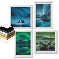 WANDBILDER 4er-Set - 50x50 cm & 40x60 cm Weißer Rahmen - Winterlandschaft mit Nordlichtern - Weiß, Kunststoff (50/50cm) - ArtPrintCave