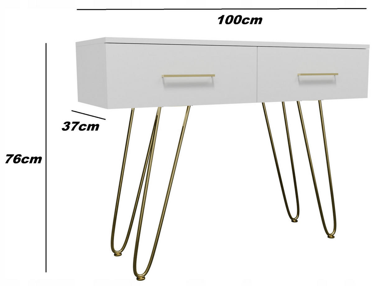 SCHMINKTISCH CR3-C1 Weiß-Golden 100/37/76 cm - Goldfarben/Weiß, Holzwerkstoff (100/76/37cm)