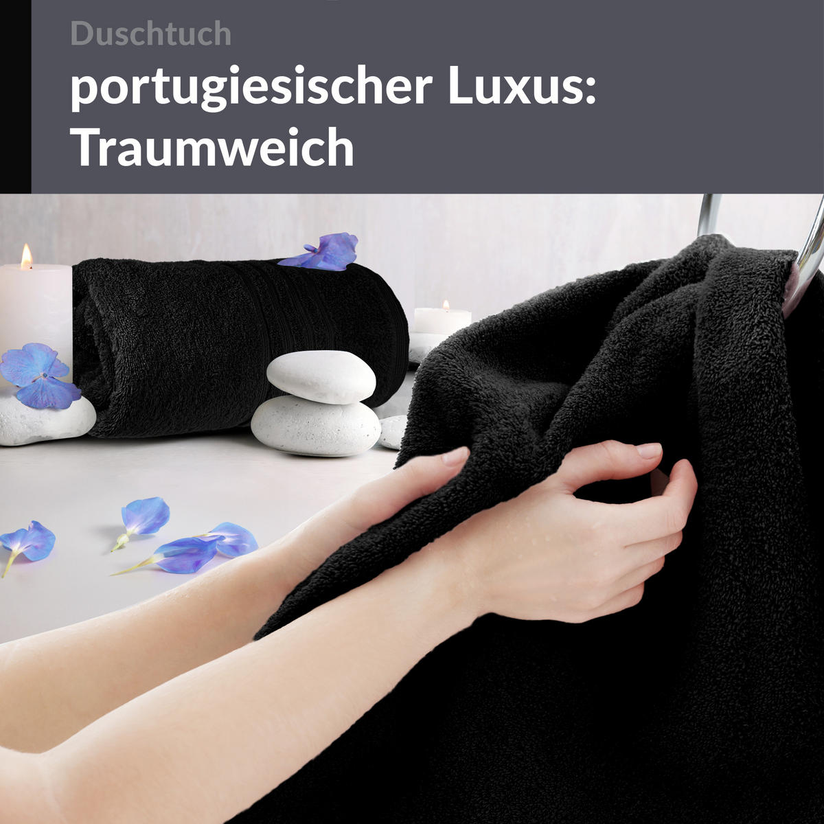 DUSCHTUCH London Schwarz 2er Set 70x140 - Schwarz, Textil (70/140cm) - Lashuma