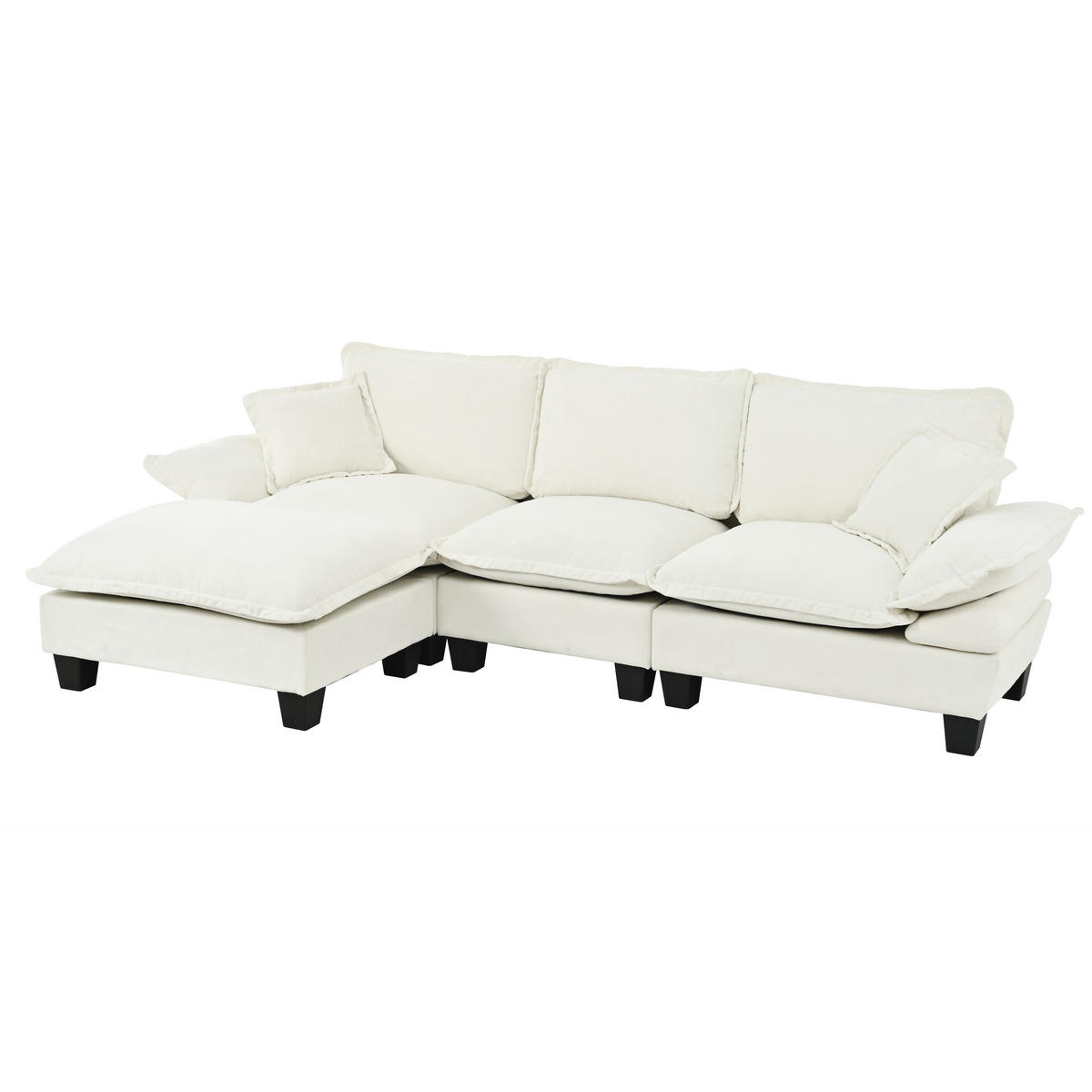 ECKSOFA 263/151/90 cm beige aus Chenille mit Ottomane - Beige, Textil (151/263cm) - OKWISH