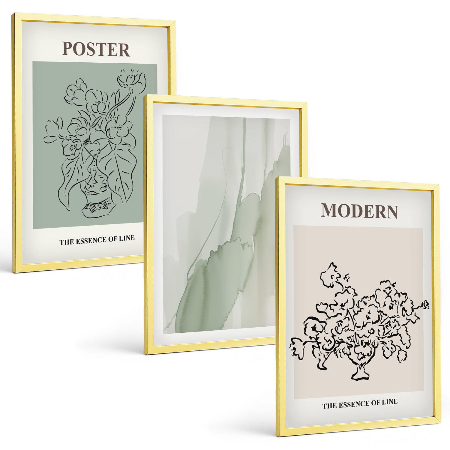 BILDER SET 3er Set - 40x60 cm Goldrahmen - Blumen in einer modernen Vase - Goldfarben, Kunststoff (40/60cm) - TULUP