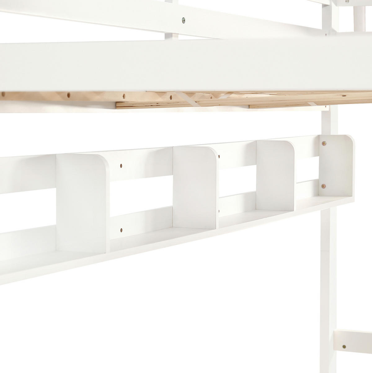 ETAGENBETT aus Kiefer & MDF 90x200 cm in Weiß mit Ausziehbett & Regalen - Weiß, Holzwerkstoff (90/200cm) - Modfu