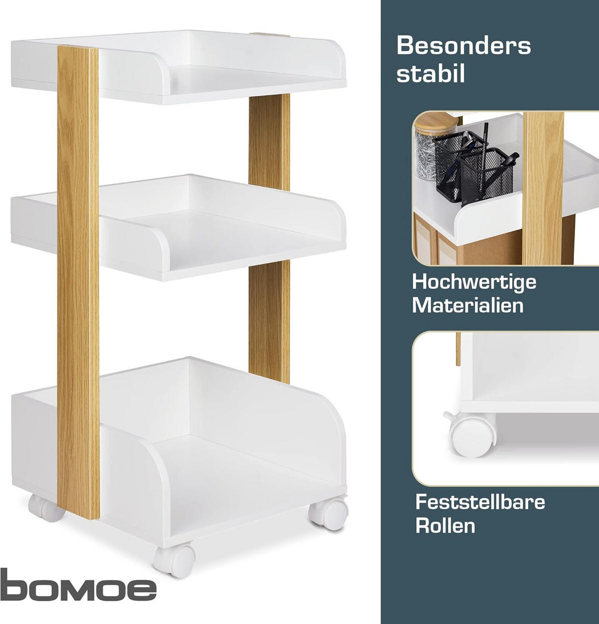 ROLLWAGEN Bosse Weiß-Eiche - Multicolor/Weiß, Holz/Holzwerkstoff (32/69/35cm) - BoMoe