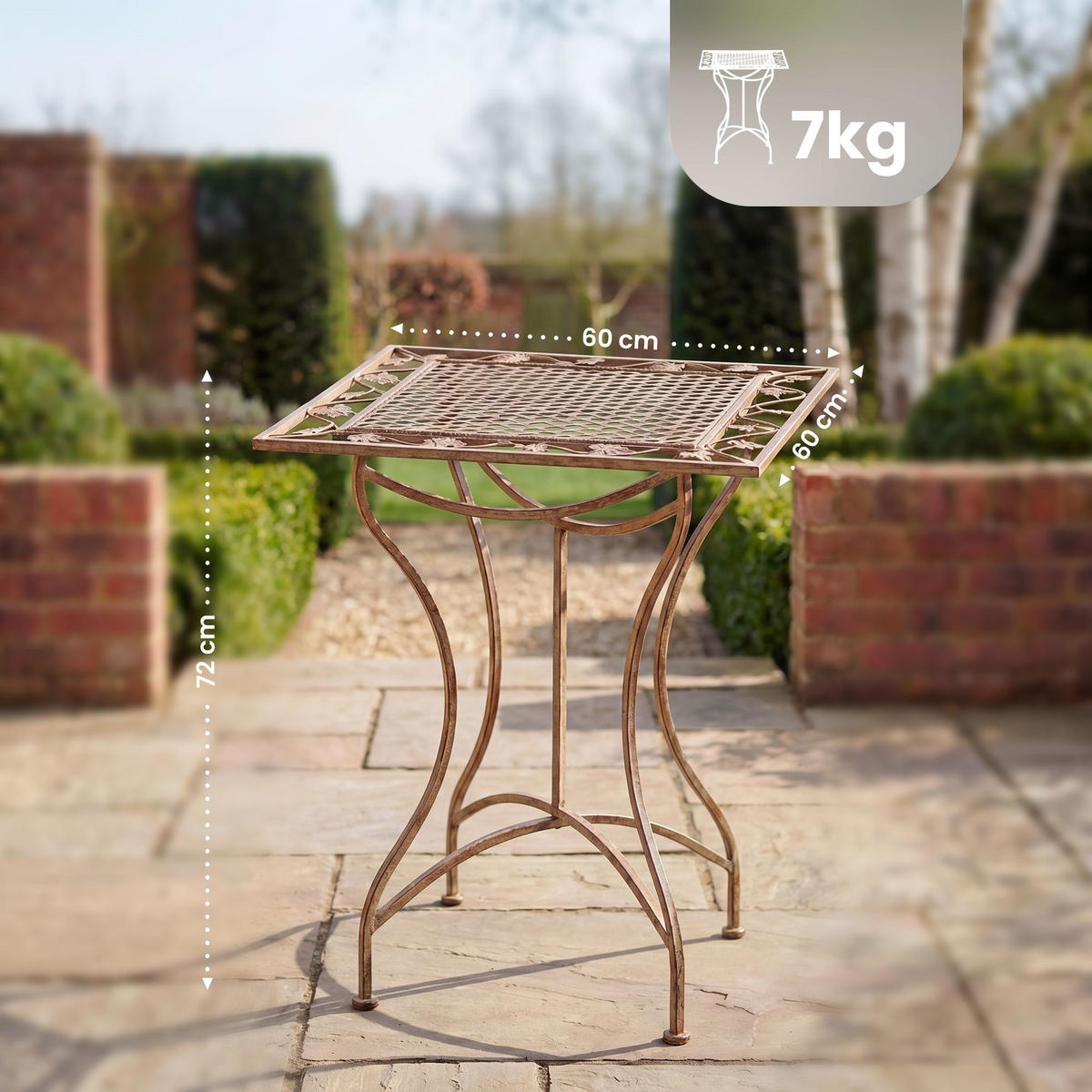 GARTENTISCH Finn Vintage 60x60x72cm Metall Antik-Braun Balkontisch - Braun, Metall (60/60/72cm) - DELUKE