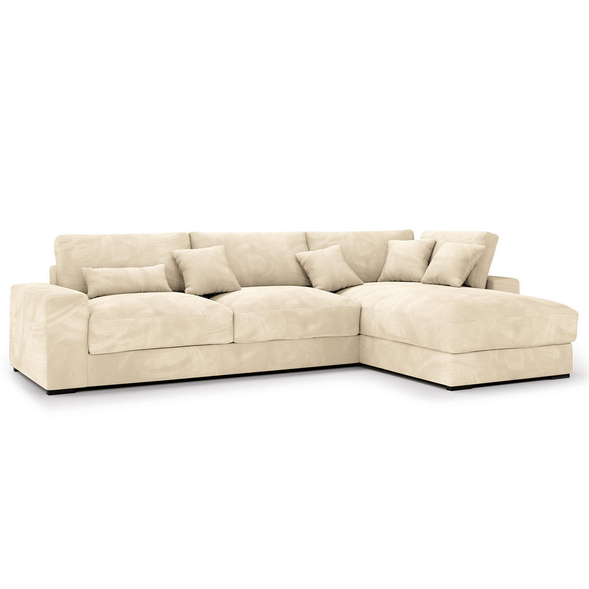 ECKSOFA mit Longchair - Creme/Schwarz, Kunststoff/Textil (340/205cm) - home24