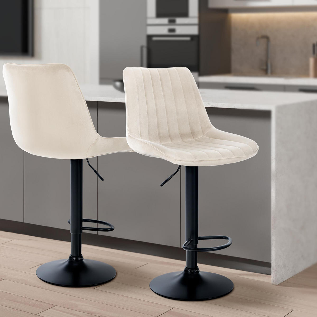 BARHOCKER Samt creme - Creme/Schwarz, Textil/Metall (49.5/91/50cm) - CLP