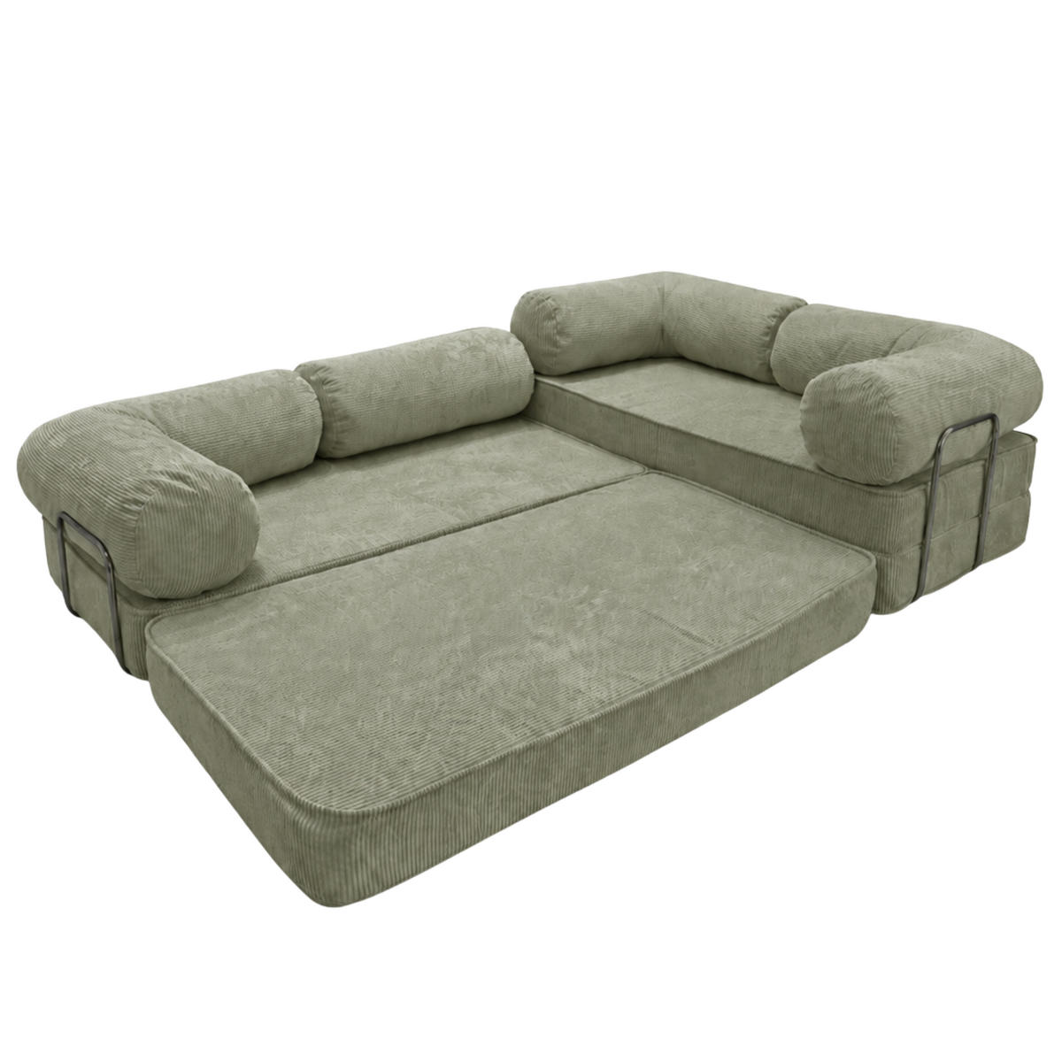 ECKSOFA Cord 300 x 200 cm Olivgrün mit Schlaffunktion - Olivgrün, Textil (300/200cm) - SURB