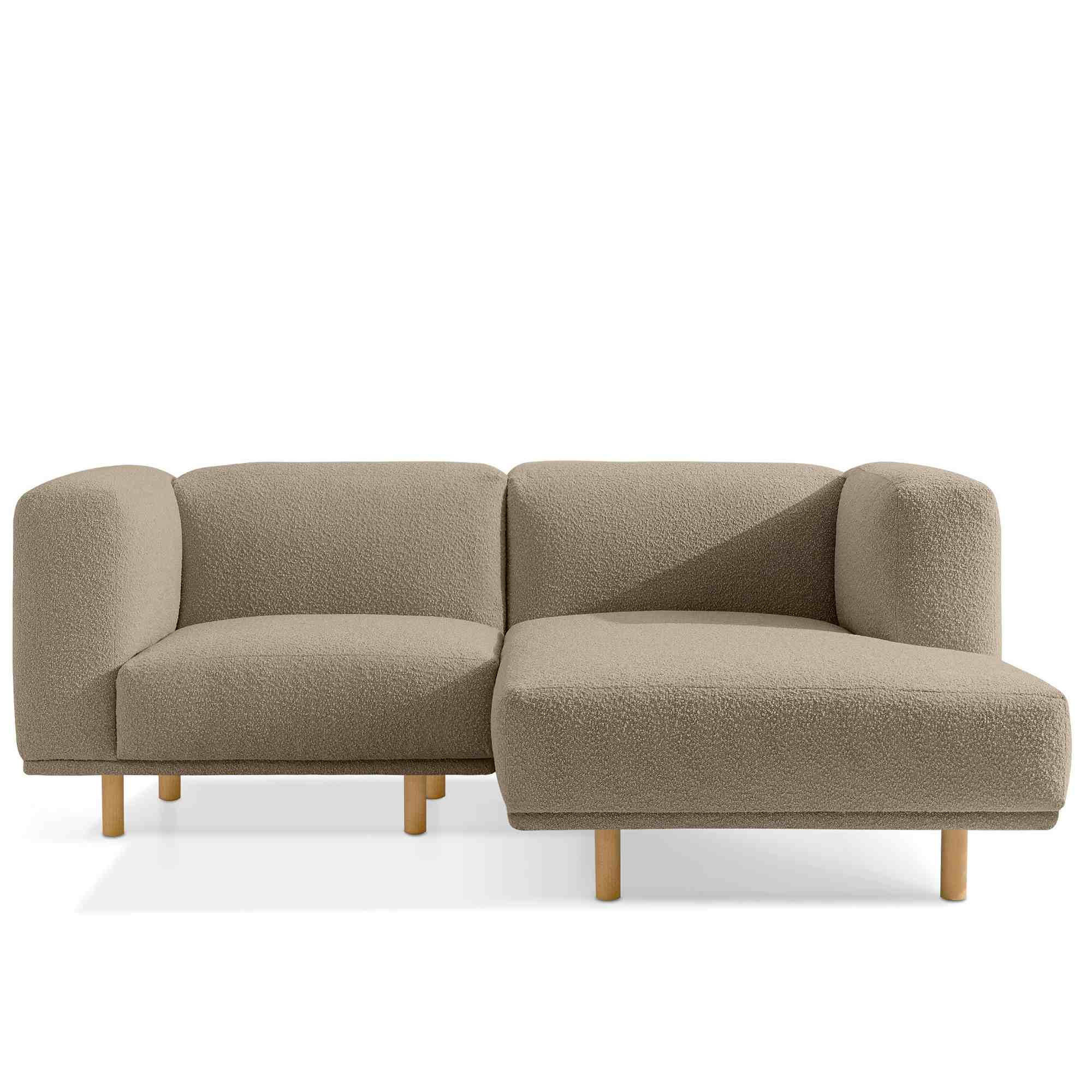 ECKSOFA-RECHTS FOSERO, Bouclé - Greige/Buchefarben, Holz/Holzwerkstoff (204/155cm) - KONSIMO®