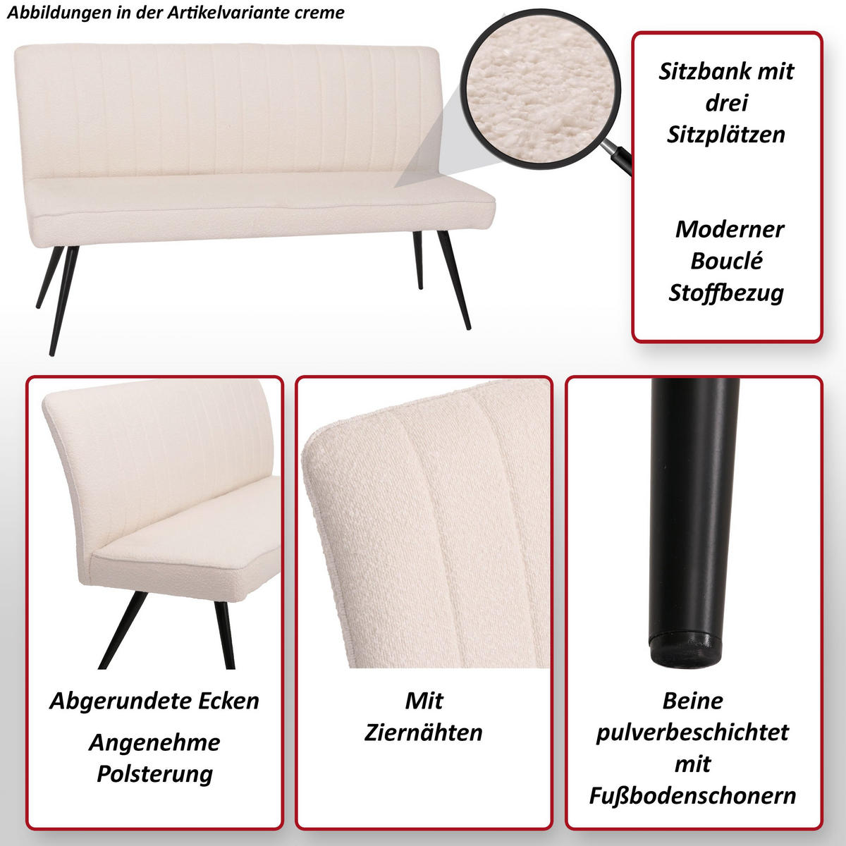 SITZBANK Beige - Dunkelgrau/Beige, Textil (160/90/60cm) - MCW