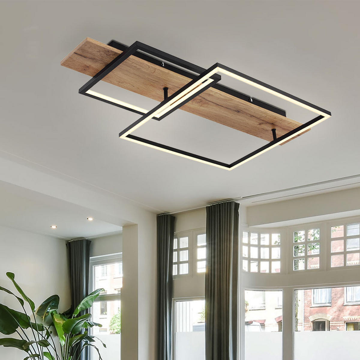 LED DECKENLEUCHTE Vanni Schwarz Holzoptik - Braun, Metall (75/40/10cm) - Globo Lighting