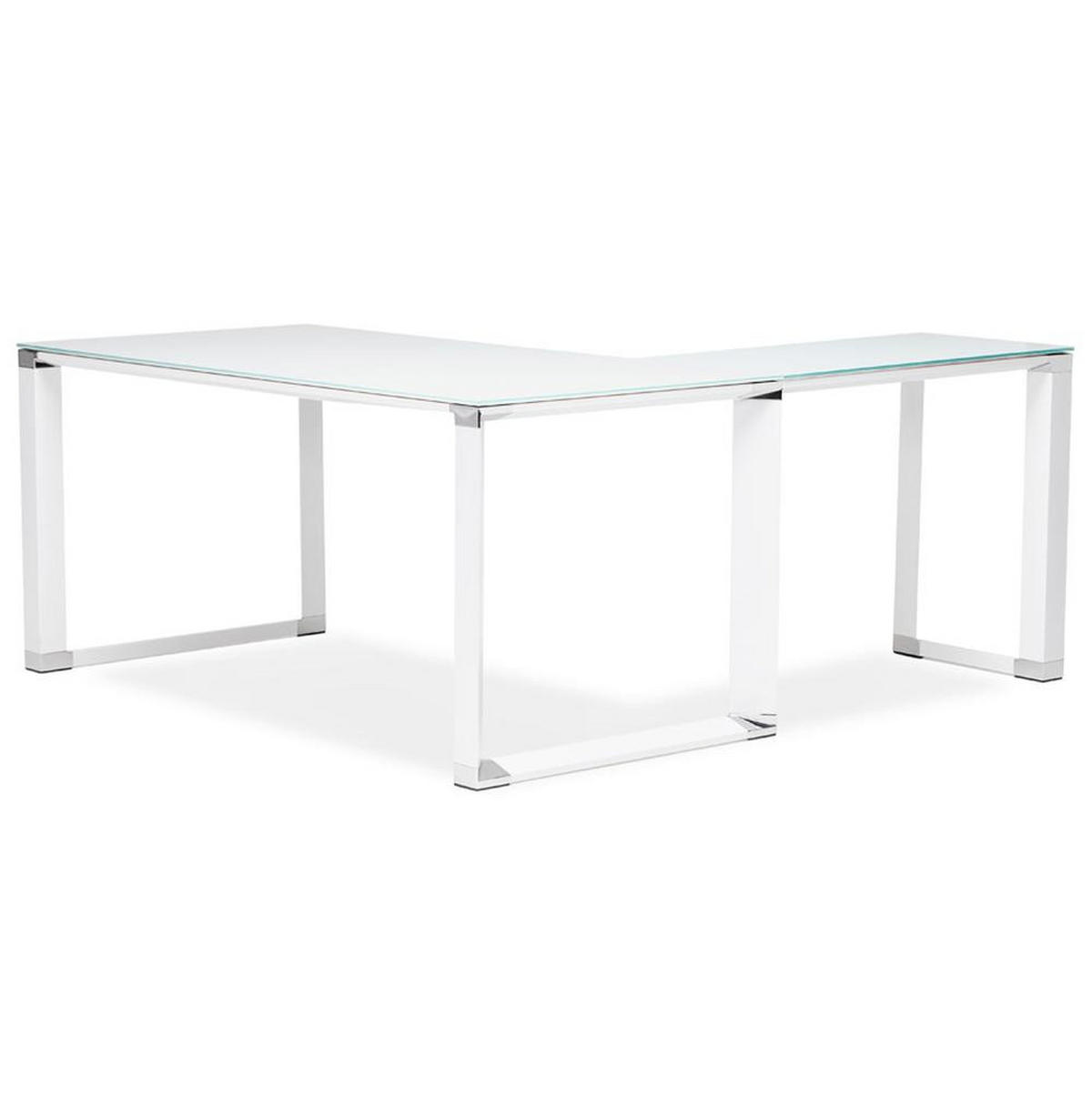 ECKSCHREIBTISCH Glas Metall Chromakzente Platzsparend KERIX, Weiß 170x160x73 cm - Weiß, Glas/Metall (160/170/73cm) - KADIMA DESIGN