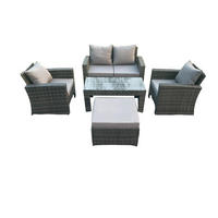 GARTENSOFA mit hoher Rückenlehne Polyrattan Dunkelgrau 5-Sitzer - Dunkelgrau, Metall - Fimous