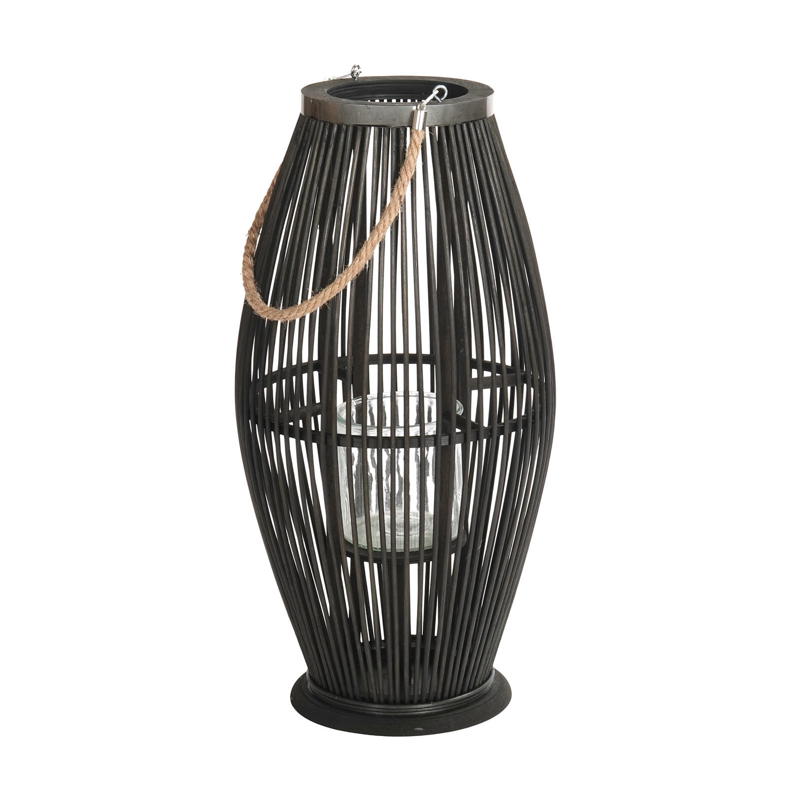 LATERNE Zya 60 Bambus, mit Henkel und Glaseinsatz schwarz - Schwarz, Holz (30/60/30cm) - CREEDWOOD