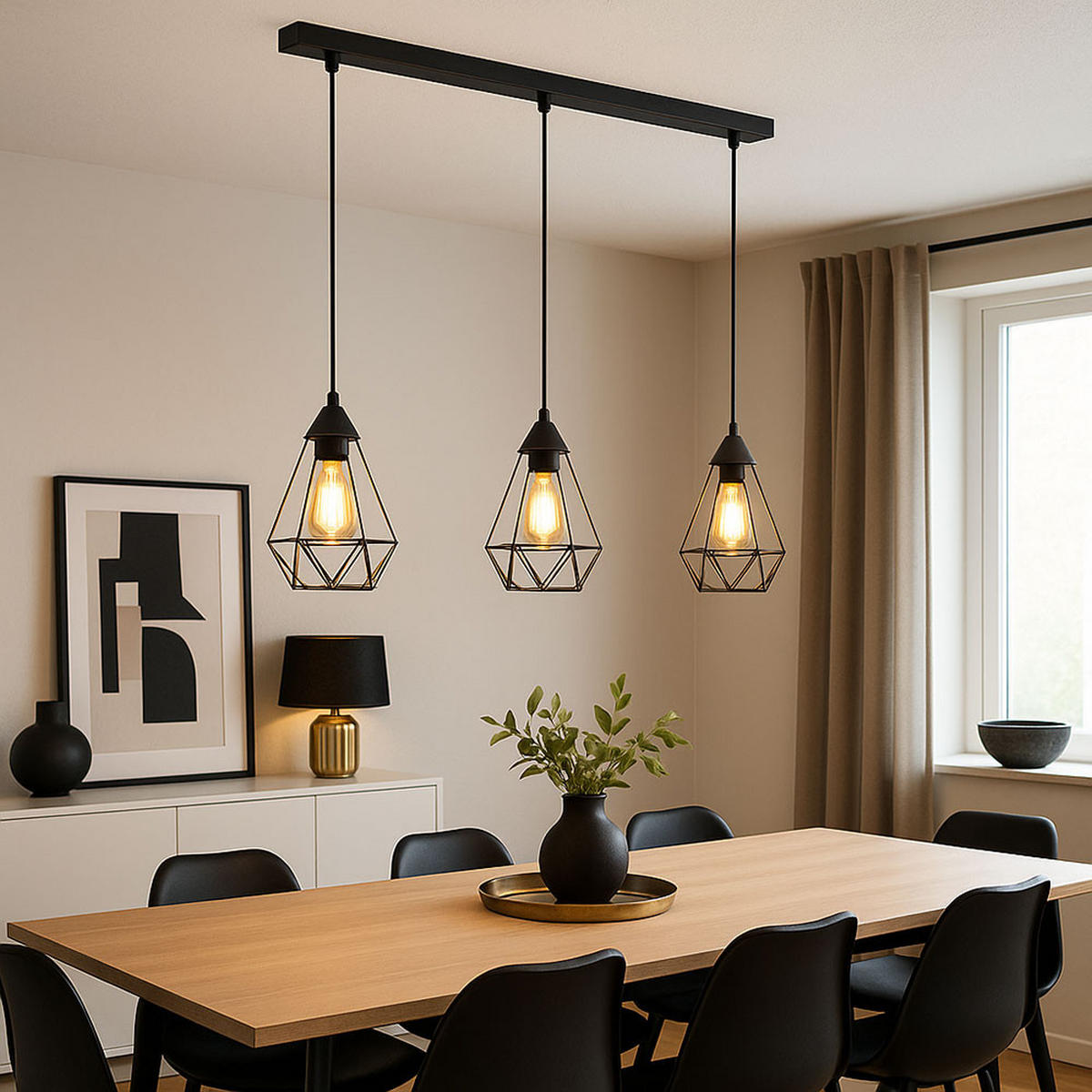 LED HÄNGELEUCHTE Gitterschirme Schwarz - Schwarz, Metall (79/17/120cm) - Globo Lighting