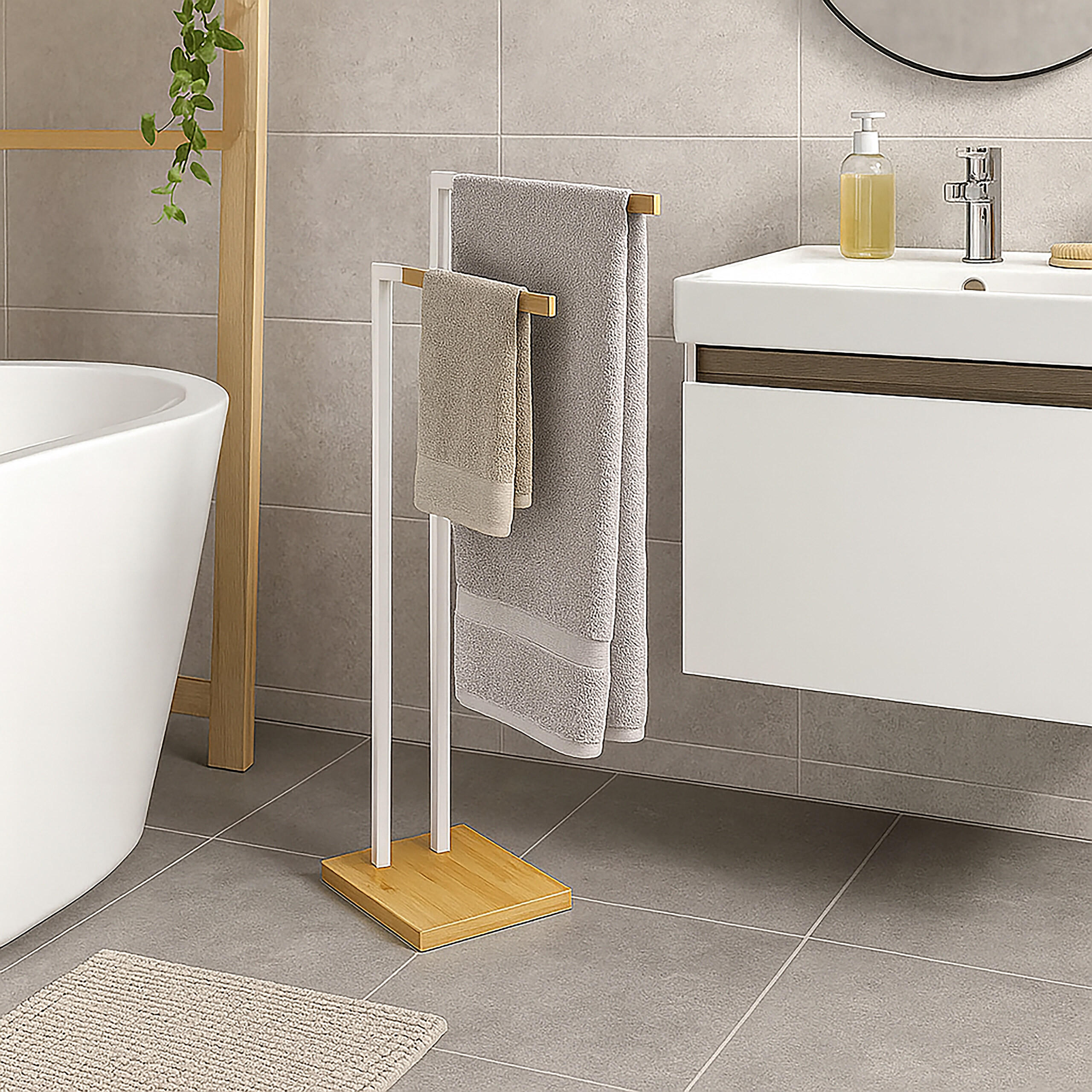 HANDTUCHHALTER - Weiß, Holz/Kunststoff (38.5/80.5/19.5cm) - Relaxdays