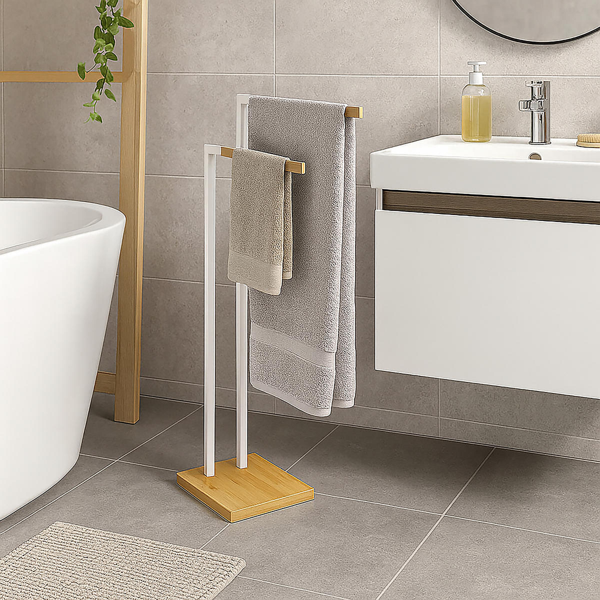 HANDTUCHHALTER - Weiß, Holz/Kunststoff (38.5/80.5/19.5cm) - Relaxdays