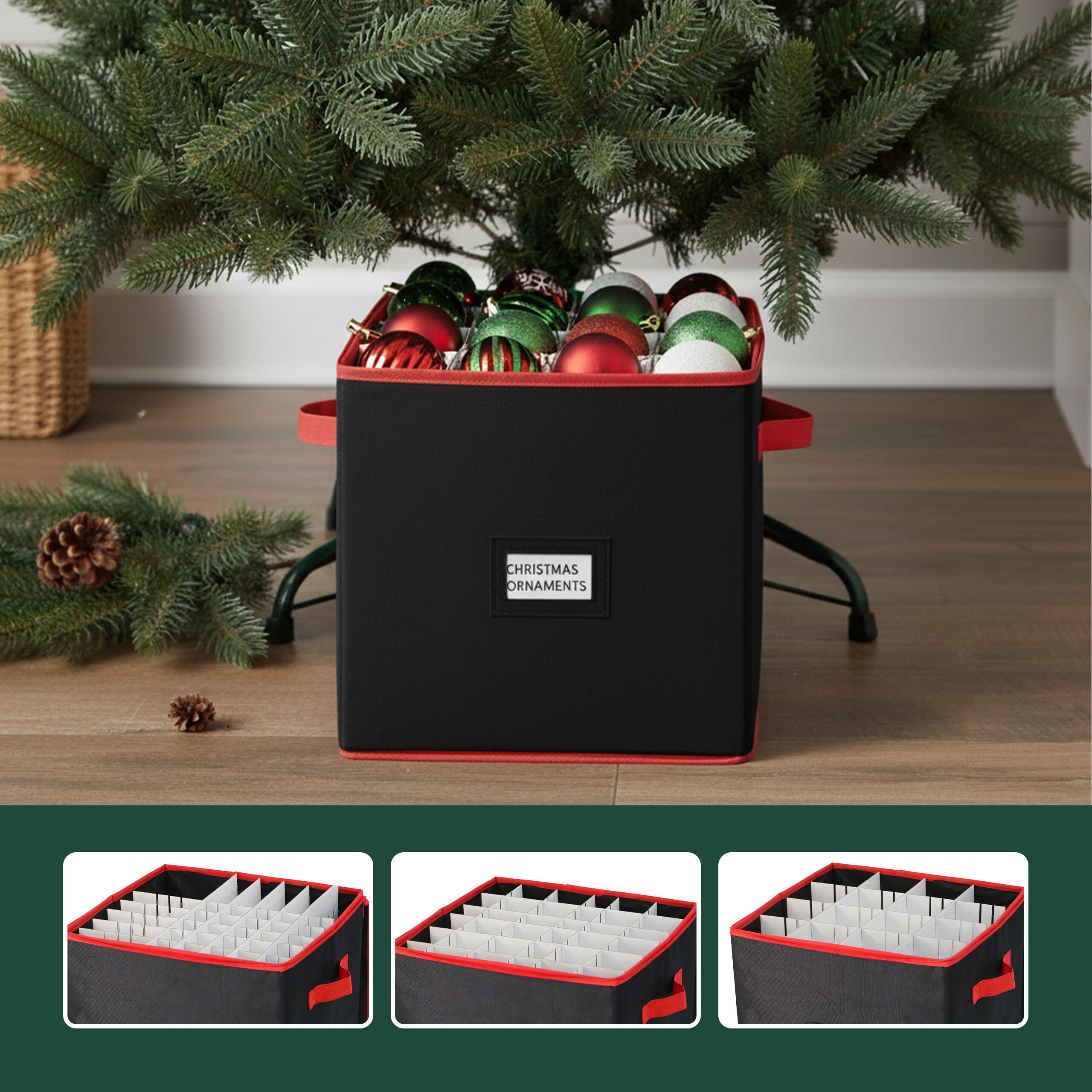 WEIHNACHTSKUGEL-AUFBEWAHRUNGSBOX - Schwarz, Wellpappe/Kunststoff (33/33/33cm) - Relaxdays