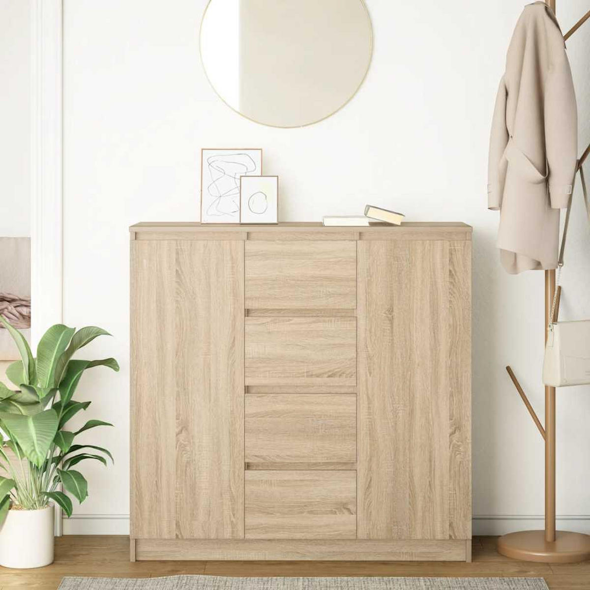 SIDEBOARD Mit Schubladen Sonoma-Eiche 100,5/35/98,5 Cm - Braun, Holzwerkstoff (35/98.5/100.5cm) - vidaXL