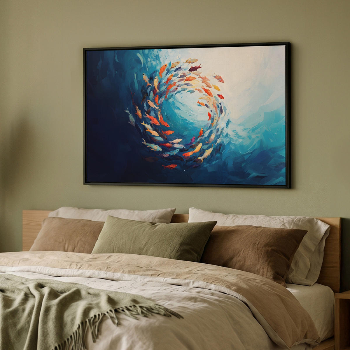 LEINWAND Bilder mit Rahmen - Meer - Fische - Bunt - Dynamisch - 90x60 - Hellblau, Textil (90/60cm) - MuchoWow