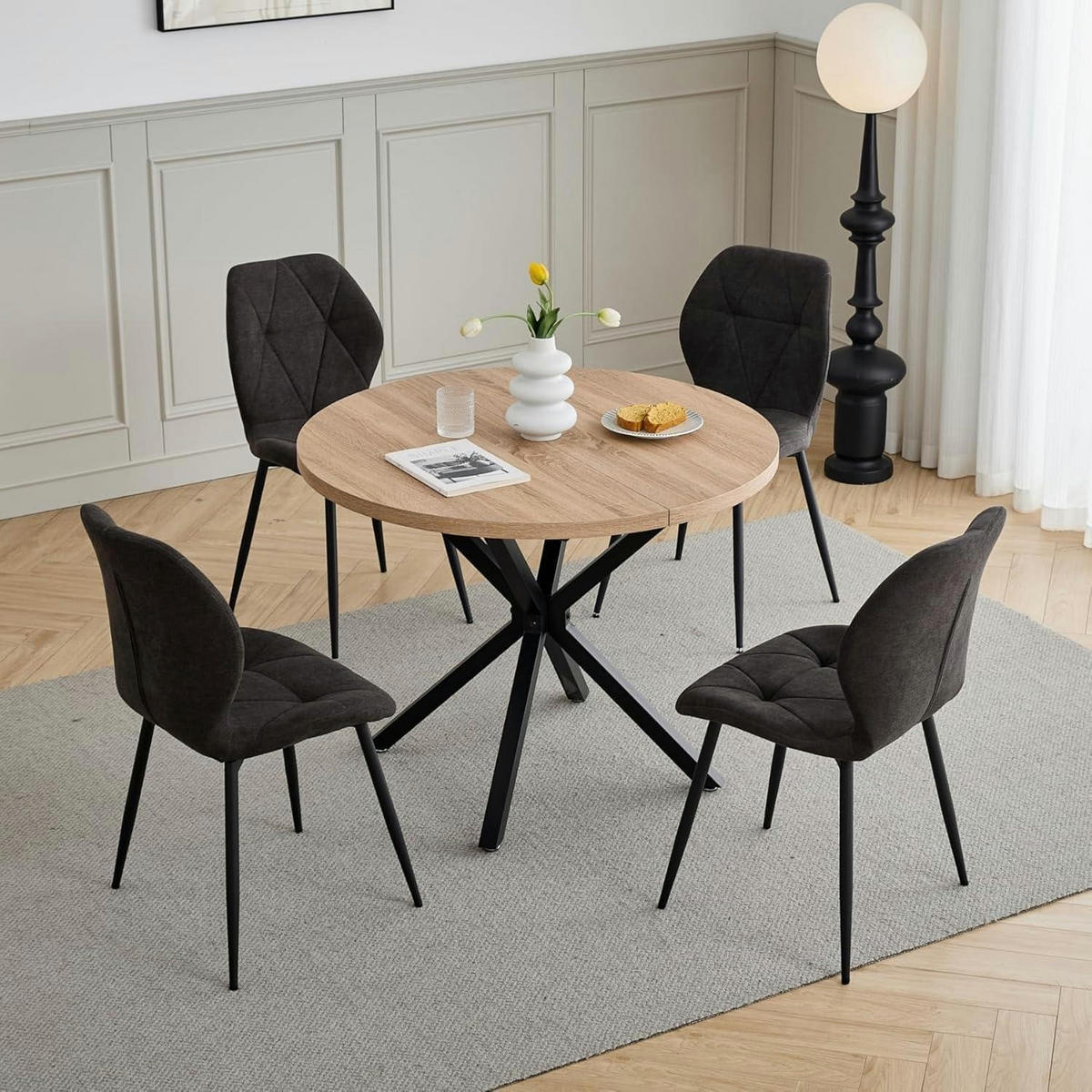 ESSZIMMERSTÜHLE 4er-Set mit Rautenmuster, Anthrazit - Anthrazit, Textil (43/86/47.5cm)