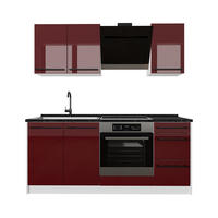 SINGLEKÜCHE R-Line, Rot Hochglanz/Weiß, 180 cm Arbeitsplatte Anthrazit - Rot/Weiß, Holzwerkstoff (180/206.8/60cm) - Vicco