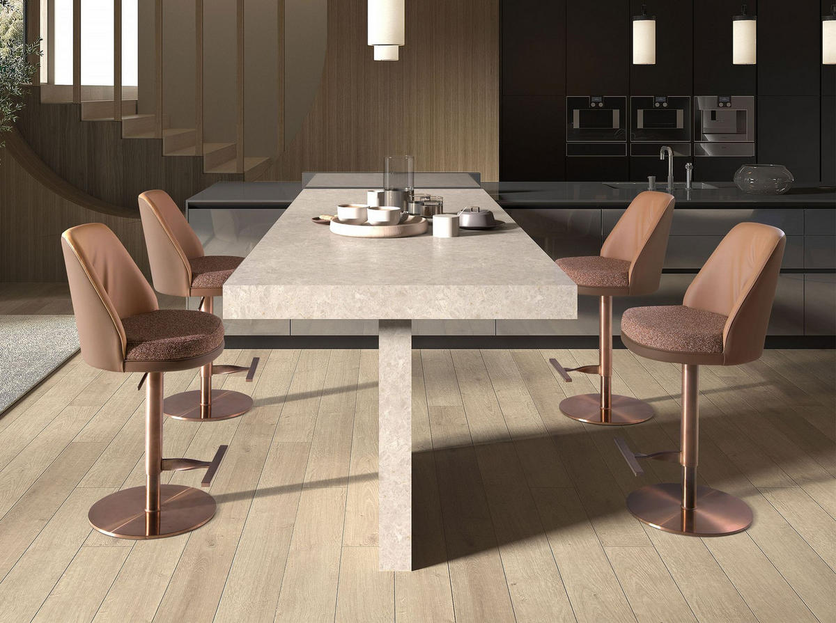 BARHOCKER Drehbarer aus braun meliertem Stoff und braunem Kunstleder 49/53/87 cm - Pink/Bernsteinfarben, Leder/Textil (49/87/53cm) - ANGEL CERDA