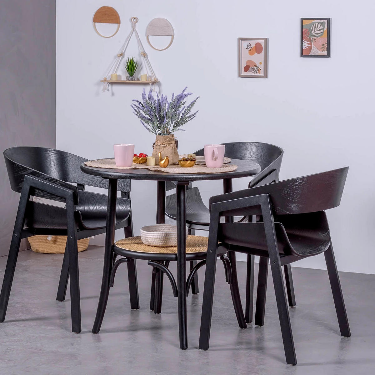 RATTANTISCH Rund Schwarz 81/81/75 cm - Schwarz, Holz (81/81/75cm) - Nest Dream