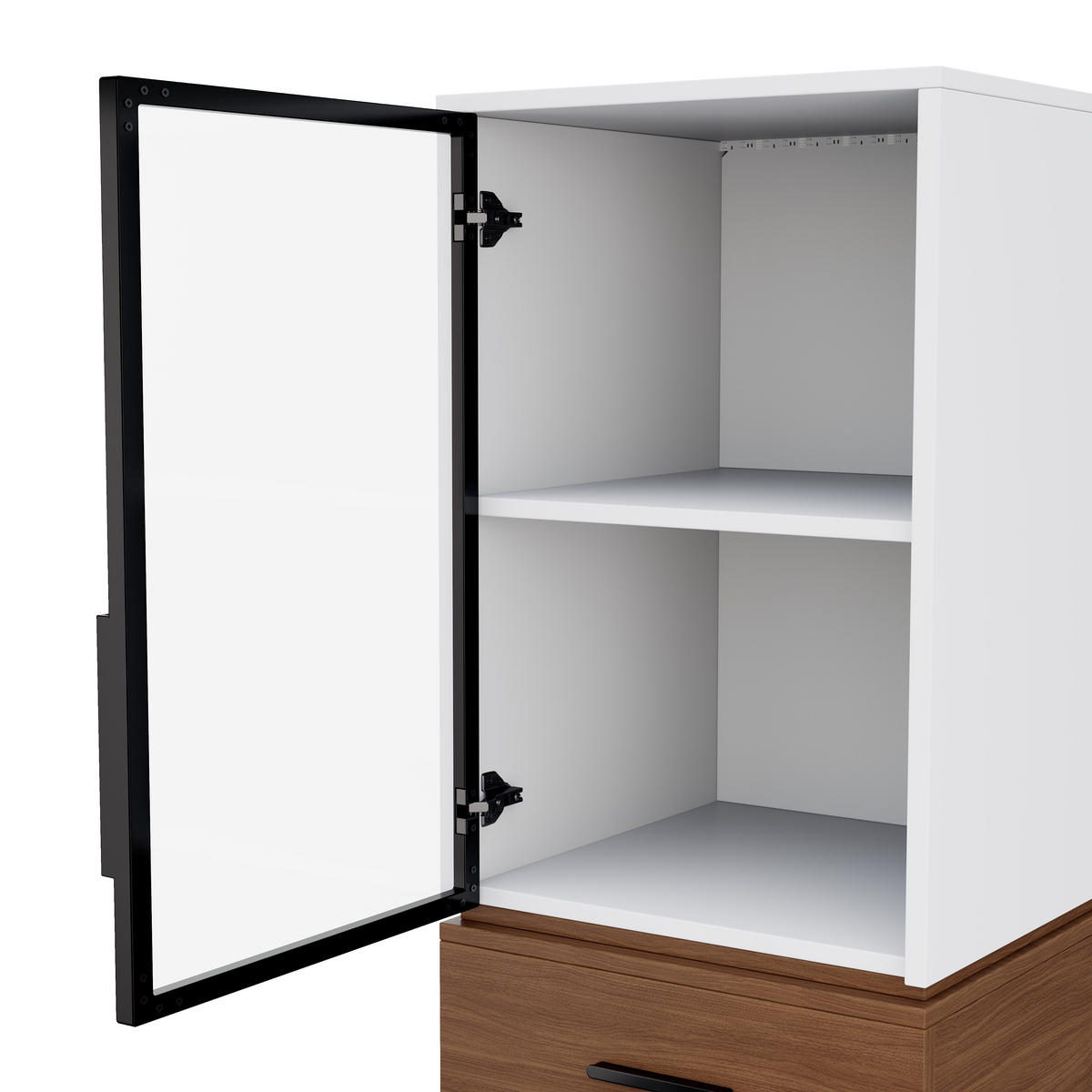 HIGHBOARD mit Glastüren und LED 40/40/200 cm in Weiß mit Schublade - Weiß, Holzwerkstoff (40/200/40cm) - BEAOK