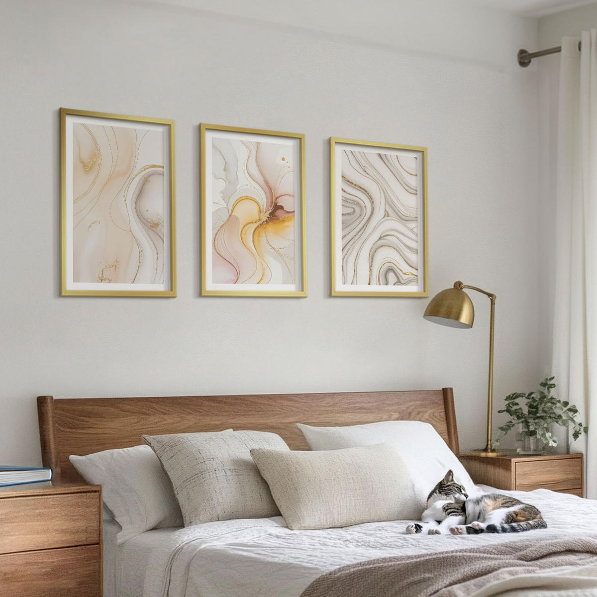 BILDER SET 3er Set - 40x60 cm Goldrahmen - Abstrakte warme Muster - Goldfarben, Kunststoff (40/60cm) - TULUP