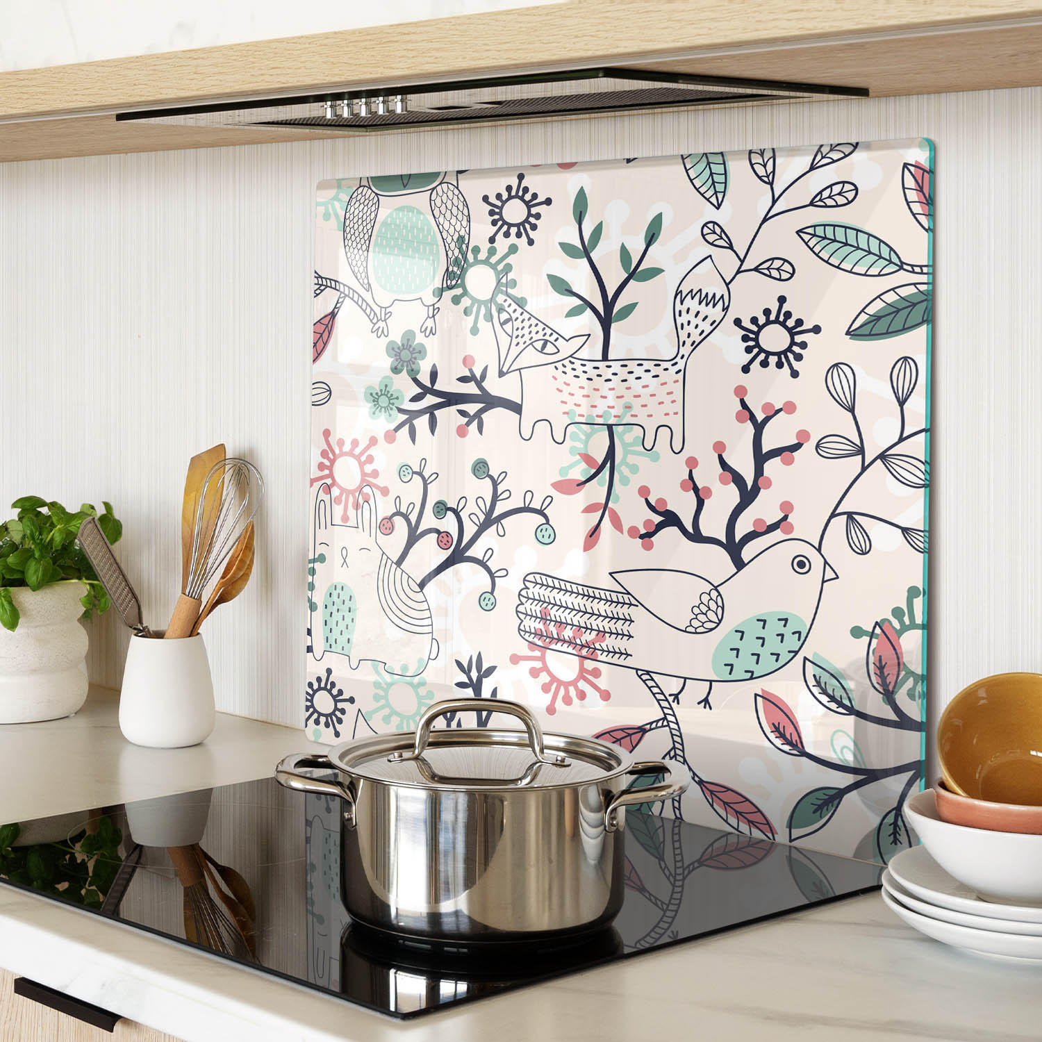 GLASPLATTE 60x52 cm Tiere und Blumen - Blau/Hellgrau, Glas (60/0.4/52cm) - TULUP