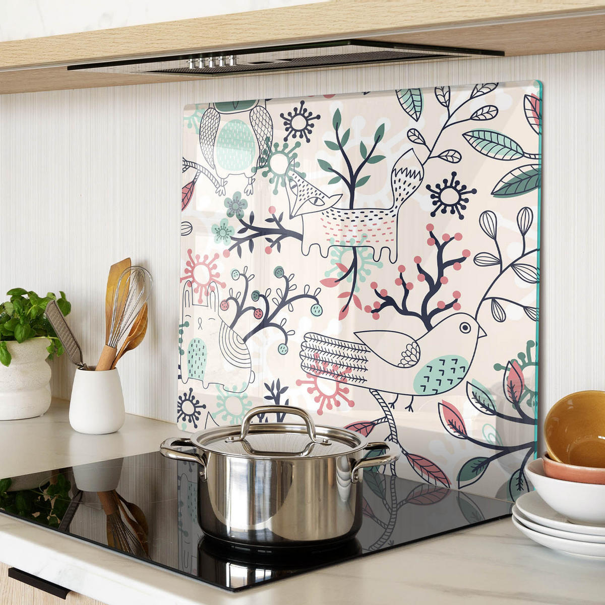GLASPLATTE 60x52 cm Tiere und Blumen - Blau/Hellgrau, Glas (60/0.4/52cm) - TULUP