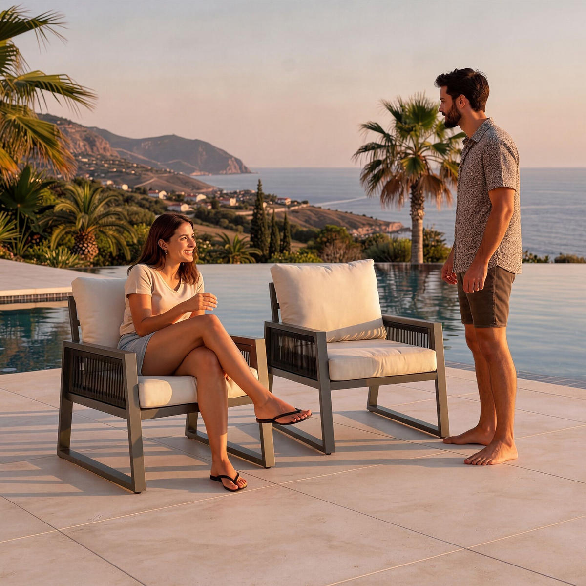 ALUMINIUM GARTEN-LOUNGE SET Captive, höhenverstellbare Füße, anthrazit - Anthrazit, Kunststoff/Metall - tectake