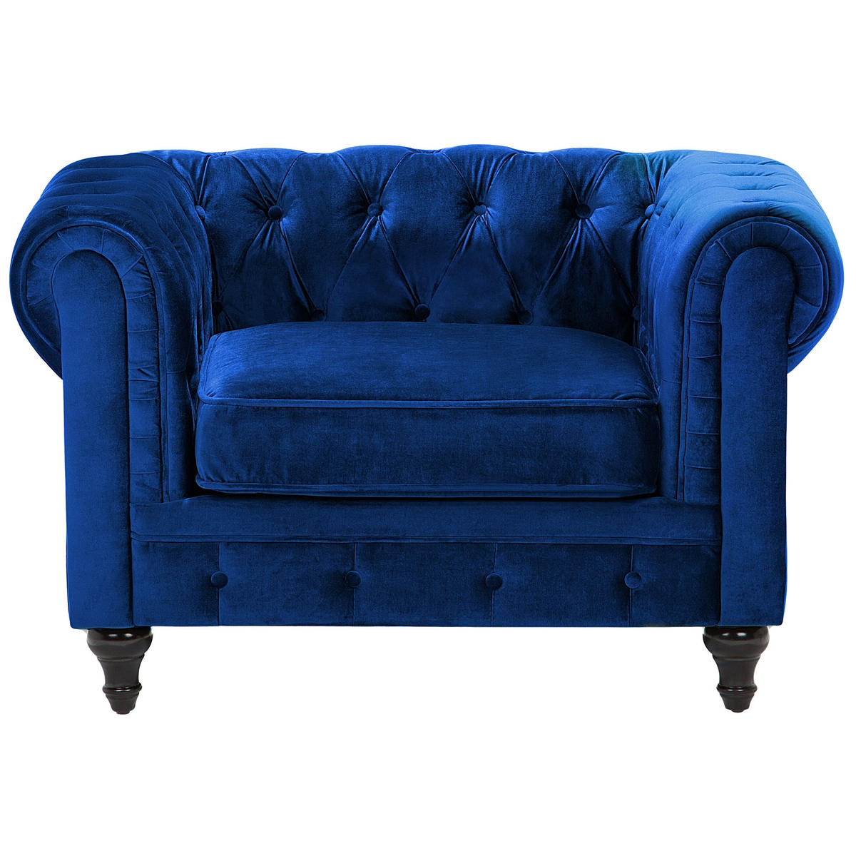 SESSEL Samtstoff kobaltblau Chesterfield - Blau/Dunkelbraun, Textil (110/70/75cm) - Beliani