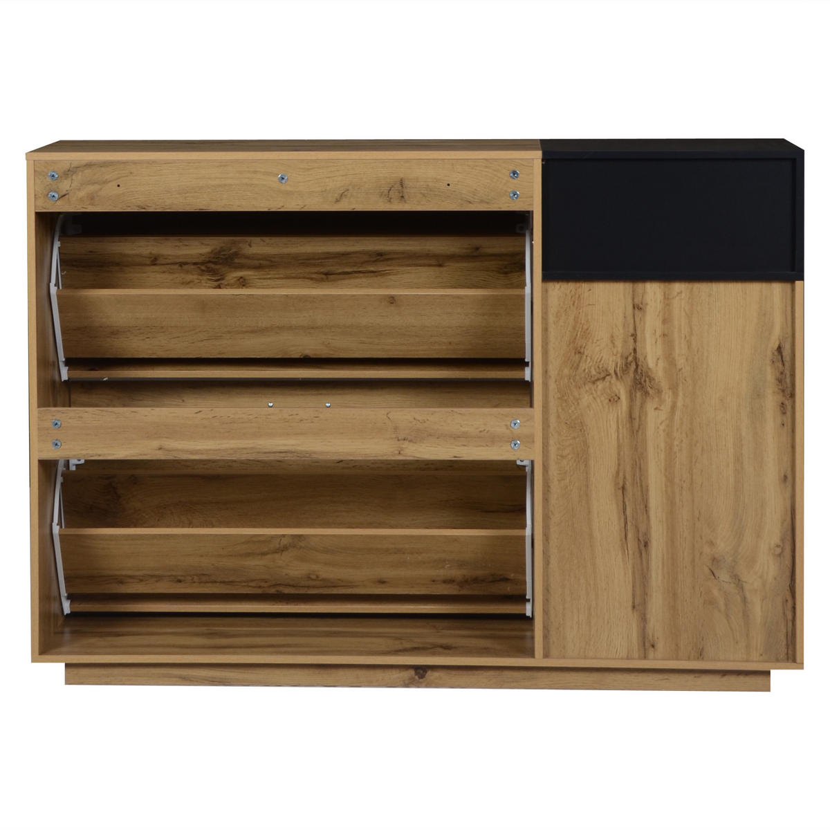 SCHUHSCHRANK MDF 3 offene Fächer 2 Klappfächer Weiß Schwarz - Naturfarben, Holzwerkstoff (120/84.5/32cm) - FLIEKS